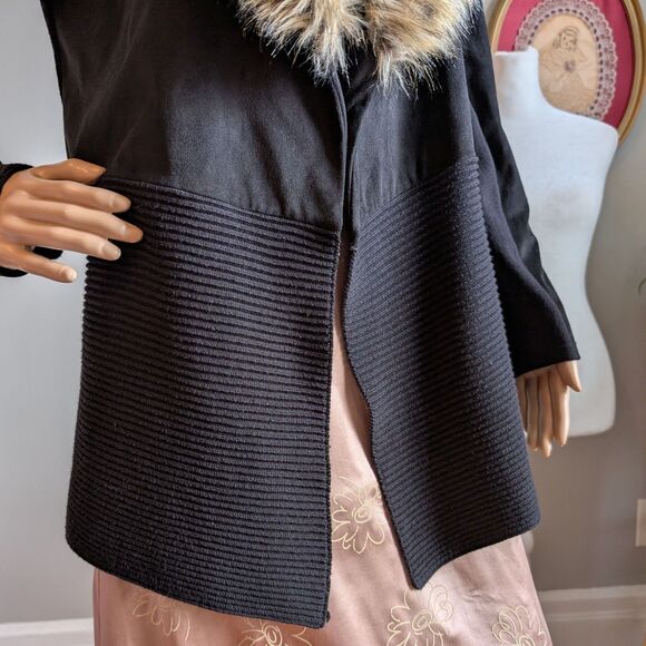 INC Knit Cardigan Sweater Faux Suede Fur Open Knit Size Large - Picture 8 of 10